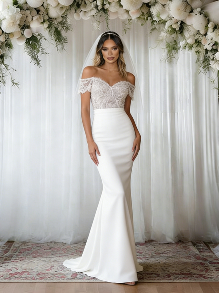 White Mermaid Off the Shoulder Lace Wedding Dress