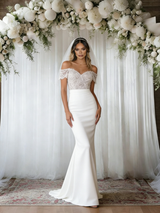 White Mermaid Off the Shoulder Lace Wedding Dress