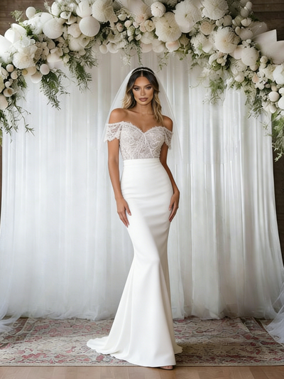White Mermaid Off the Shoulder Lace Wedding Dress