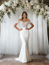 White Mermaid Off the Shoulder Lace Wedding Dress