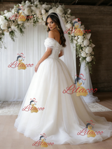 White Tulle Off the Shoulder Beading Wedding Dress
