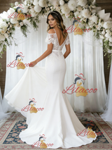 White Mermaid Spaghetti Straps Wedding Dress