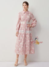 Long Sleeve Button Lace Dress
