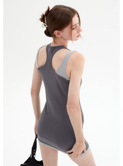 Letter Printed Stitching Fake Two-piece Dress