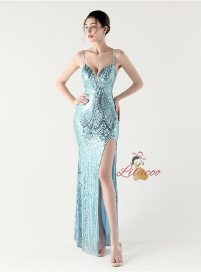Mermaid Spaghetti Straps Split prom Dress