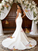 White Mermaid Strapless Appliques Wedding Dress