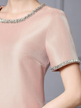 Pink Short Sleeve Crystal Mother Of The Bride Dress
