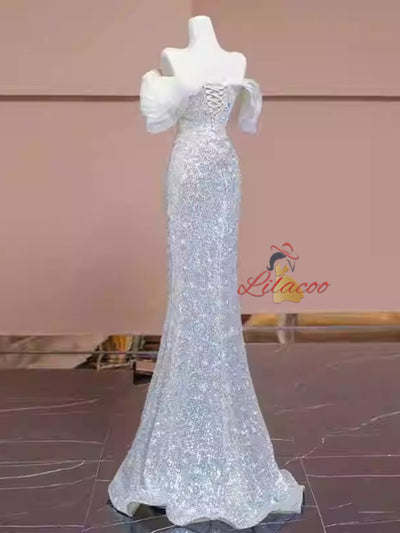 Champagne Mermaid Sequins Prom Dress