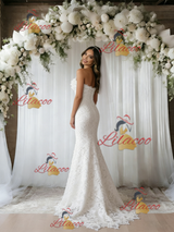 White Mermaid Lace Strapless Wedding Dress