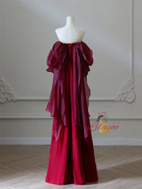 Burgundy Strapless Pleats Prom Dress