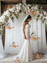 White Mermaid Lace Strapless Wedding Dress