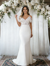 White Mermaid Spaghetti Straps Wedding Dress