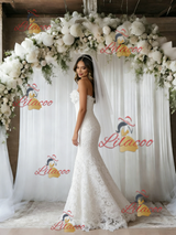 White Mermaid Lace Strapless Wedding Dress