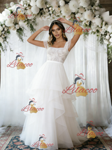 White Tulle Lace Straps Wedding Dress
