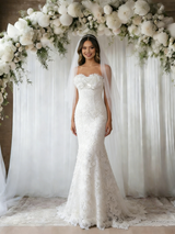 White Mermaid Lace Strapless Wedding Dress