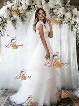 White Tulle Lace Straps Wedding Dress