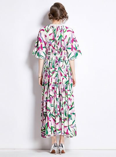 Printing Heavy Industry Beaded Pleated Dress