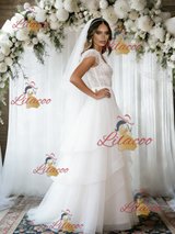 White Tulle Lace Straps Wedding Dress