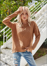 Round Neck Pullover Solid Color Sweater