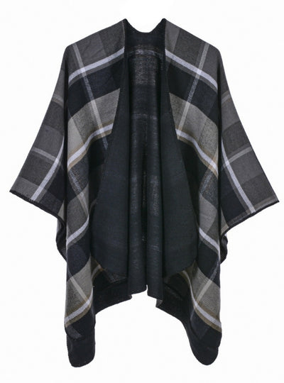 Plaid Cashmere Shawl Cloak