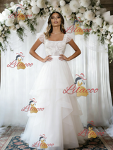 White Tulle Lace Straps Wedding Dress