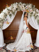 White Mermaid Lace Spaghetti Straps Wedding Dress