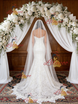 White Mermaid Lace Spaghetti Straps Wedding Dress
