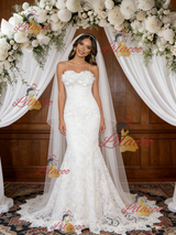 White Mermaid Lace Spaghetti Straps Wedding Dress