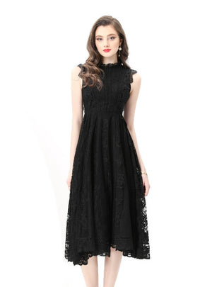 Retro Sleeveless Lace Gauze Long Dress