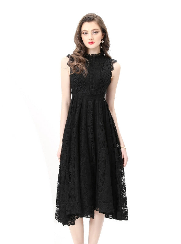 Retro Sleeveless Lace Gauze Long Dress