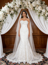 White Mermaid Lace Spaghetti Straps Wedding Dress