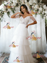 White Tulle Lace Off the Shoulder Wedding Dress