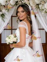 White Tulle Straps Appliques Beading Wedding Dress