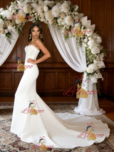 White Mermaid Strapless Appliques Wedding Dress