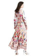 Retro Palace Style Lapel Long Sleeve Printed Dress
