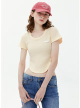 Waffle Irregular Hem Slim Short Sleeve T-shirt