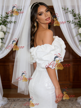 White Mermaid Sequins Off the Shoulder Wedding Dress