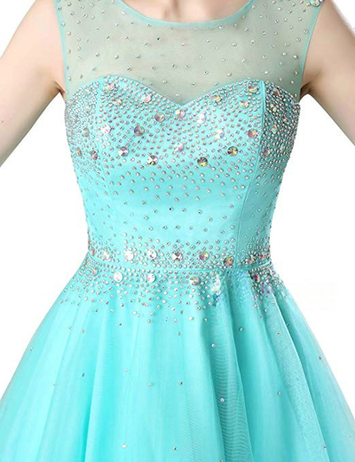 Blue Tulle Backless Beading Crystal Homecoming Dress
