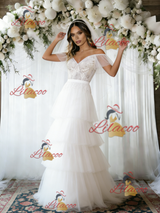White Tulle Lace Off the Shoulder Wedding Dress