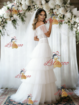 White Tulle Lace Off the Shoulder Wedding Dress