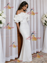 White Mermaid Sequins Off the Shoulder Wedding Dress