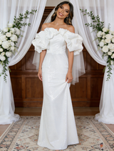 White Mermaid Sequins Off the Shoulder Wedding Dress