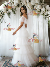 White Tulle Lace Off the Shoulder Wedding Dress