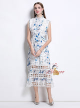 Sleeveless Slim Lace Stitching Dress