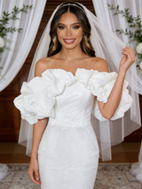 White Mermaid Sequins Off the Shoulder Wedding Dress