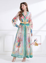 Retro Palace Printed Breasted Dress