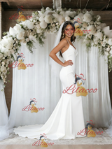 White Mermaid Spaghetti Straps Wedding Dress