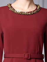 Burgundy Short Sleeve Mother Of The Bride Dress