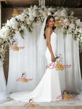 White Mermaid Spaghetti Straps Wedding Dress