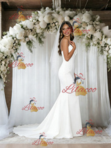 White Mermaid Spaghetti Straps Wedding Dress